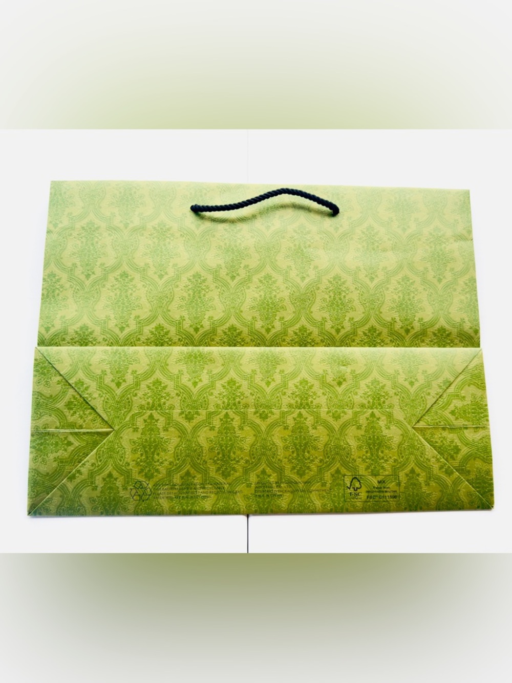 Gucci Authentic Paper Shopping Gift Bag Tote Green Damask Print Embossed 19x14 - Picture 3 of 11
